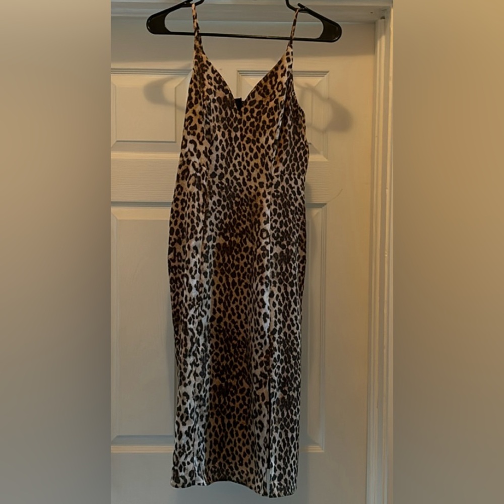 Express Leopard Print Midi Slip Dress